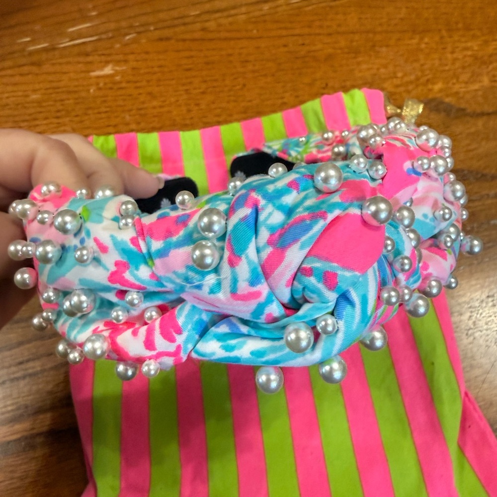 Lilly Pulitzer and Lele Sadoughi Pink and Blue Pearl Headband